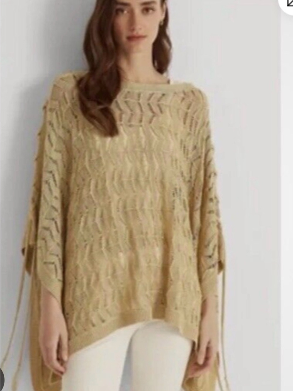 Ralph Lauren Black Label  Light Beige Open-Weave Cape/Poncho Sweater
